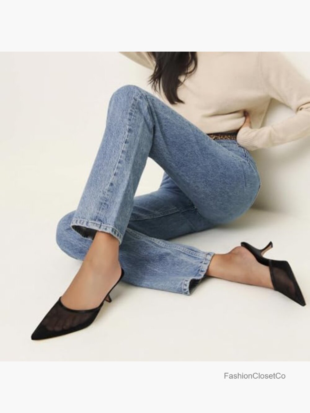 Mesh Kitten Heels Mules for Women Closed Pointed Toe Slip On Backless Low Heel - Picture 3 of 6